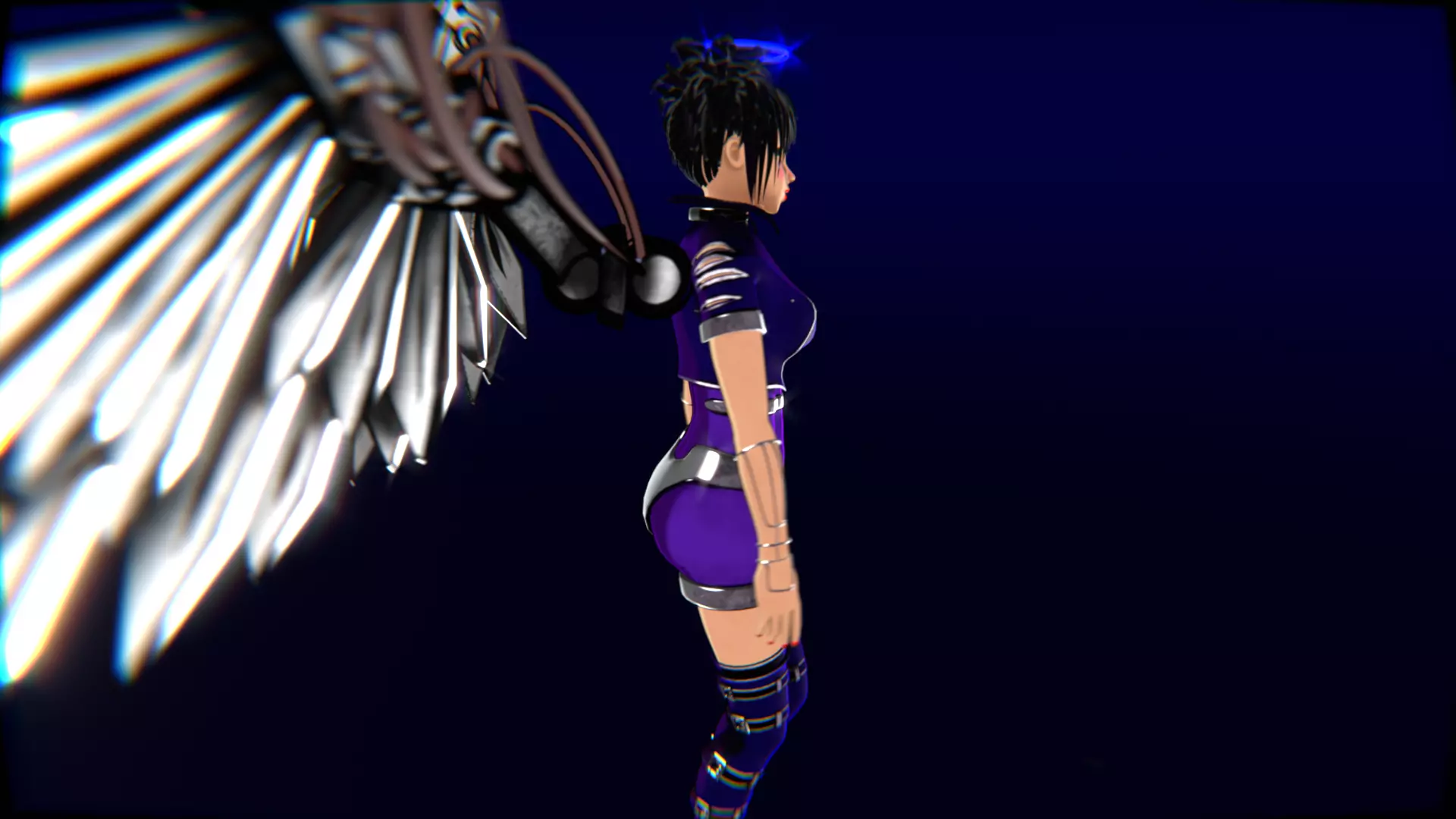 Cyberpunk Angel Flying Animation Low-poly 3D model_27