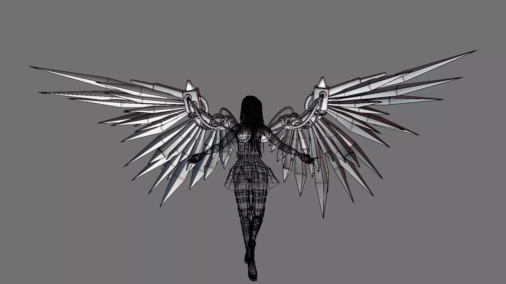Cyberpunk Angel Flying Animation Low-poly 3D model_9