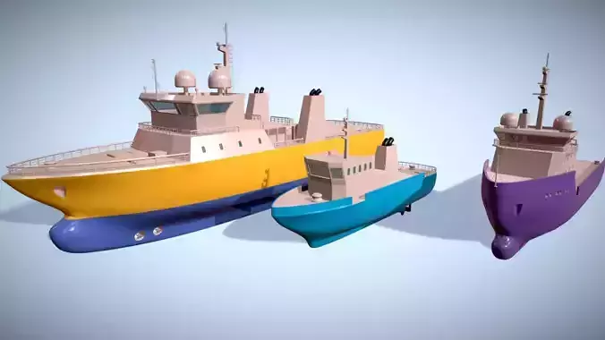 Ships Pack 3 In 1 - Low Poly Marine Supply - Ship Pack Low-poly 3D model