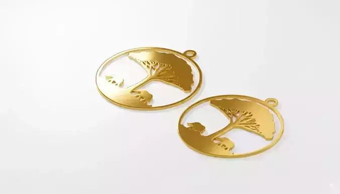 Safari Tree and Elephants Pendant Jewelry Art