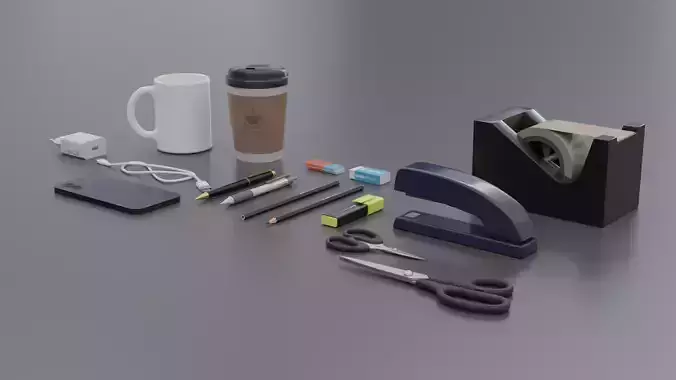 Small Detailed Everyday Desk Items Collection 