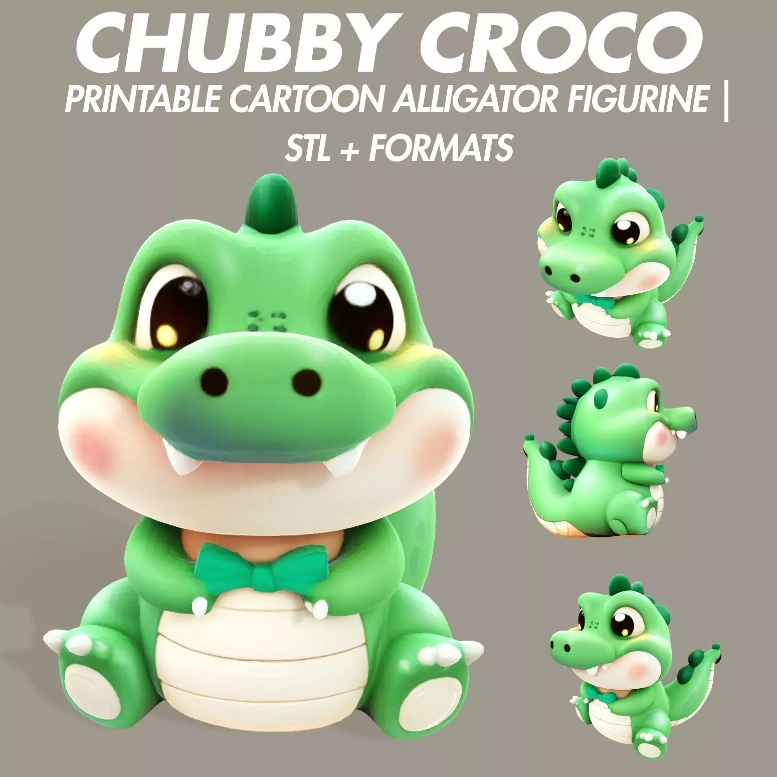 3D Chubby Croco Printable Cartoon Alligator Figurine 3D print model_0