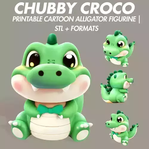 3D Chubby Croco Printable Cartoon Alligator Figurine 3D print model
