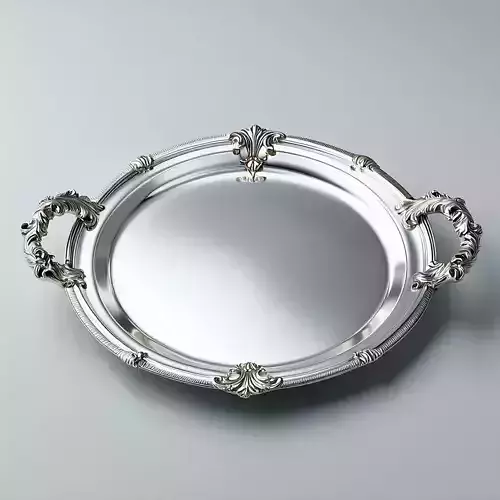 Ornate Silver Serving Tray 3D Model Low-poly 3D model Ornate Silver Serving Tray 3D Model Low-poly 3D model
