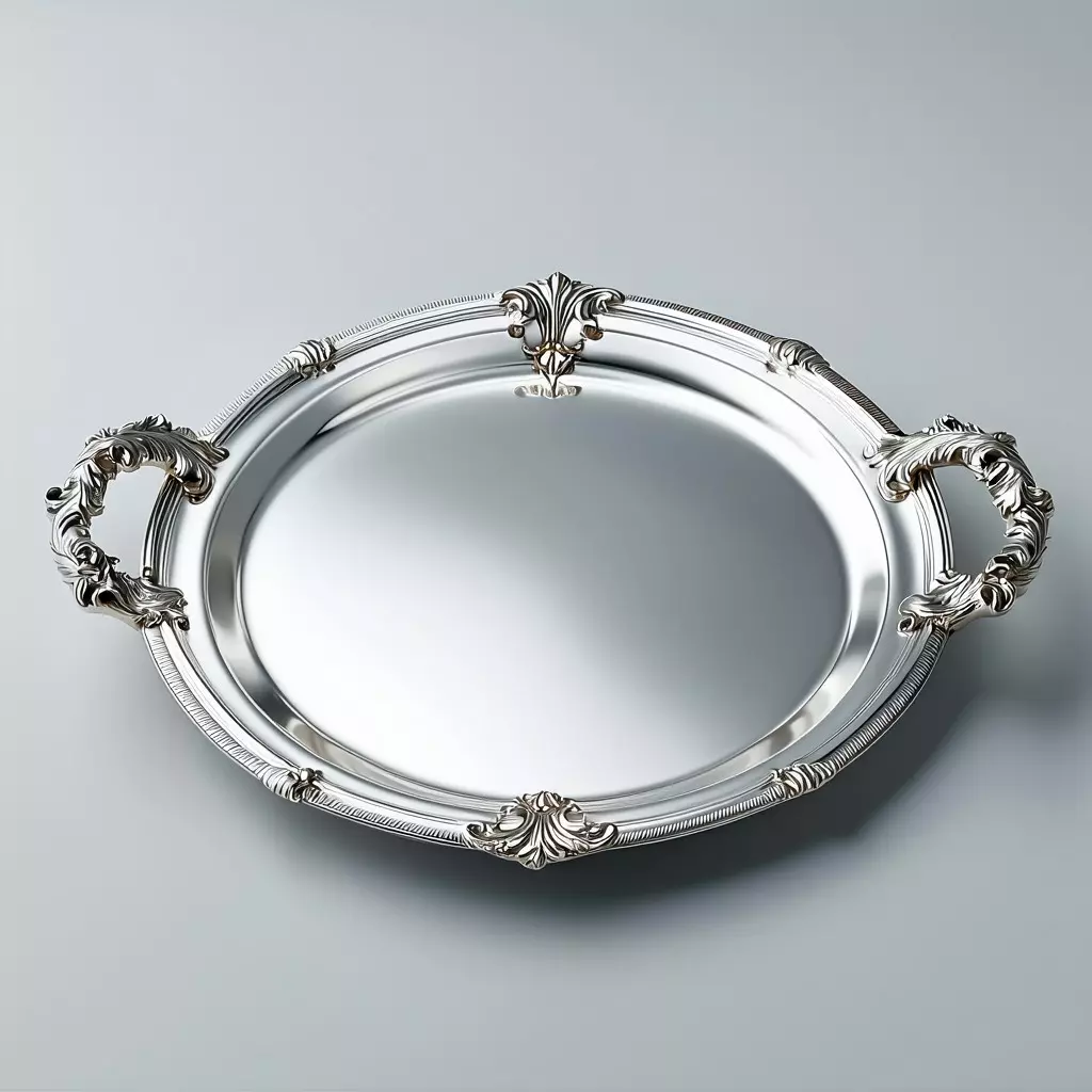 Ornate Silver Serving Tray 3D Model Low-poly 3D model_0