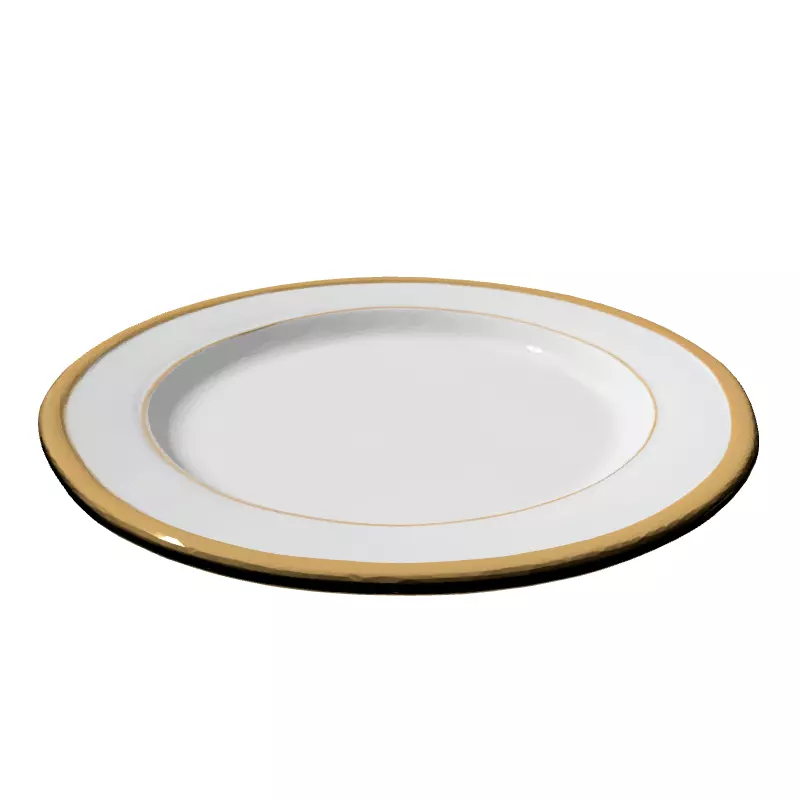 Elegant White Plate with Gold Rim Low-poly 3D model_5