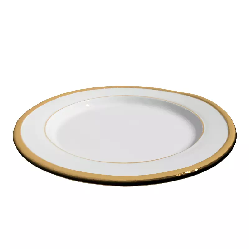 Elegant White Plate with Gold Rim Low-poly 3D model_3