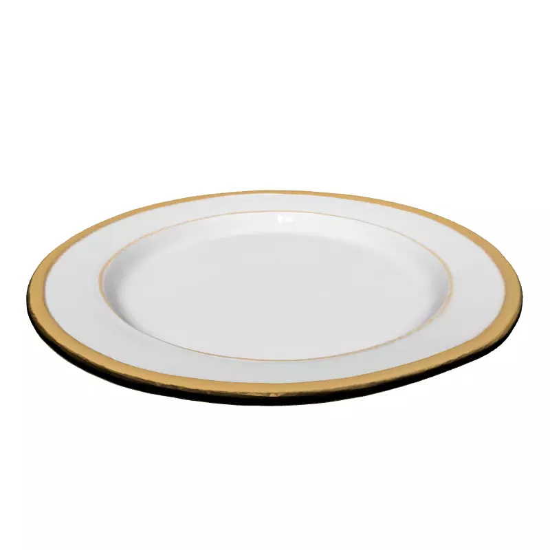 Elegant White Plate with Gold Rim Low-poly 3D model_2