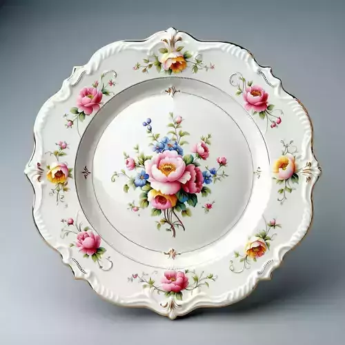 Elegant Floral Porcelain Plate 3D Model Low-poly 3D model