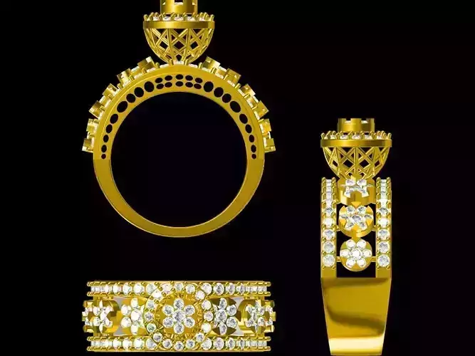 Luxury Gold Ring with Diamond  JCAD 3D Model