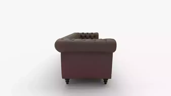 Brown Pu Rolled Arm Chesterfield Seater Sofa 3D model 2