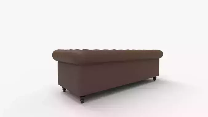 Brown Pu Rolled Arm Chesterfield Seater Sofa 3D model 5