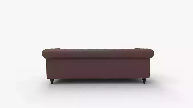 Brown Pu Rolled Arm Chesterfield Seater Sofa 3D model 4