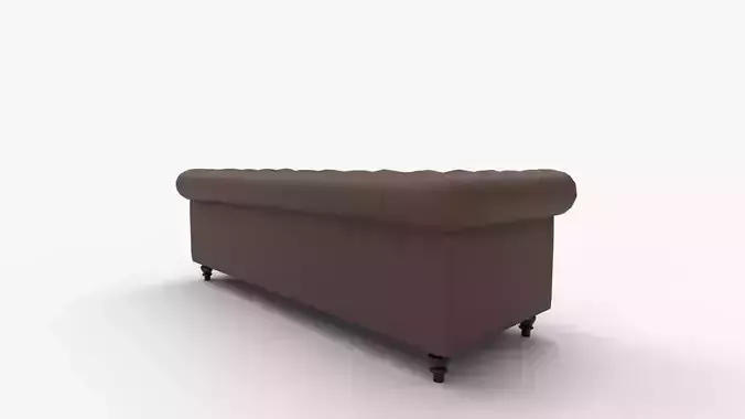 Brown Pu Rolled Arm Chesterfield Seater Sofa 3D model 3