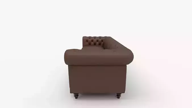 Brown Pu Rolled Arm Chesterfield Seater Sofa 3D model 6