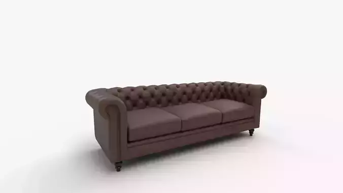 Brown Pu Rolled Arm Chesterfield Seater Sofa