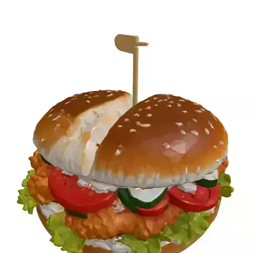Realistic Crispy Chicken Burger 3D Model Low-poly 3D model 4