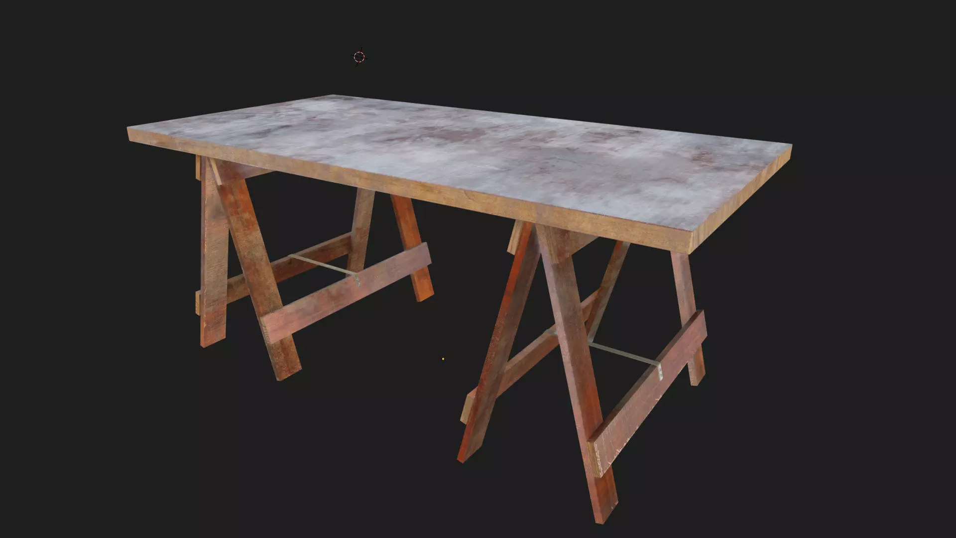 wood trestle table or desk with support legs like sawhorse Low-poly 3D model_2