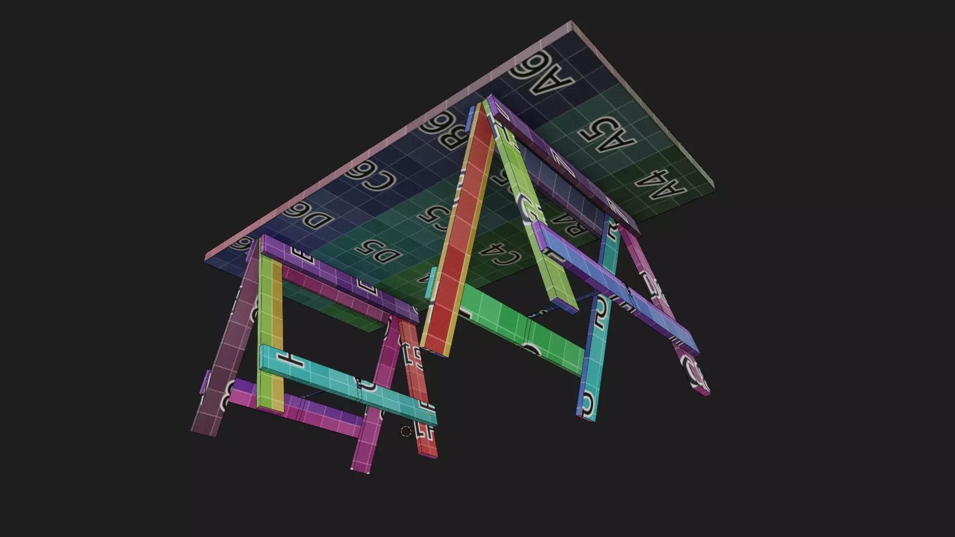 wood trestle table or desk with support legs like sawhorse Low-poly 3D model_7
