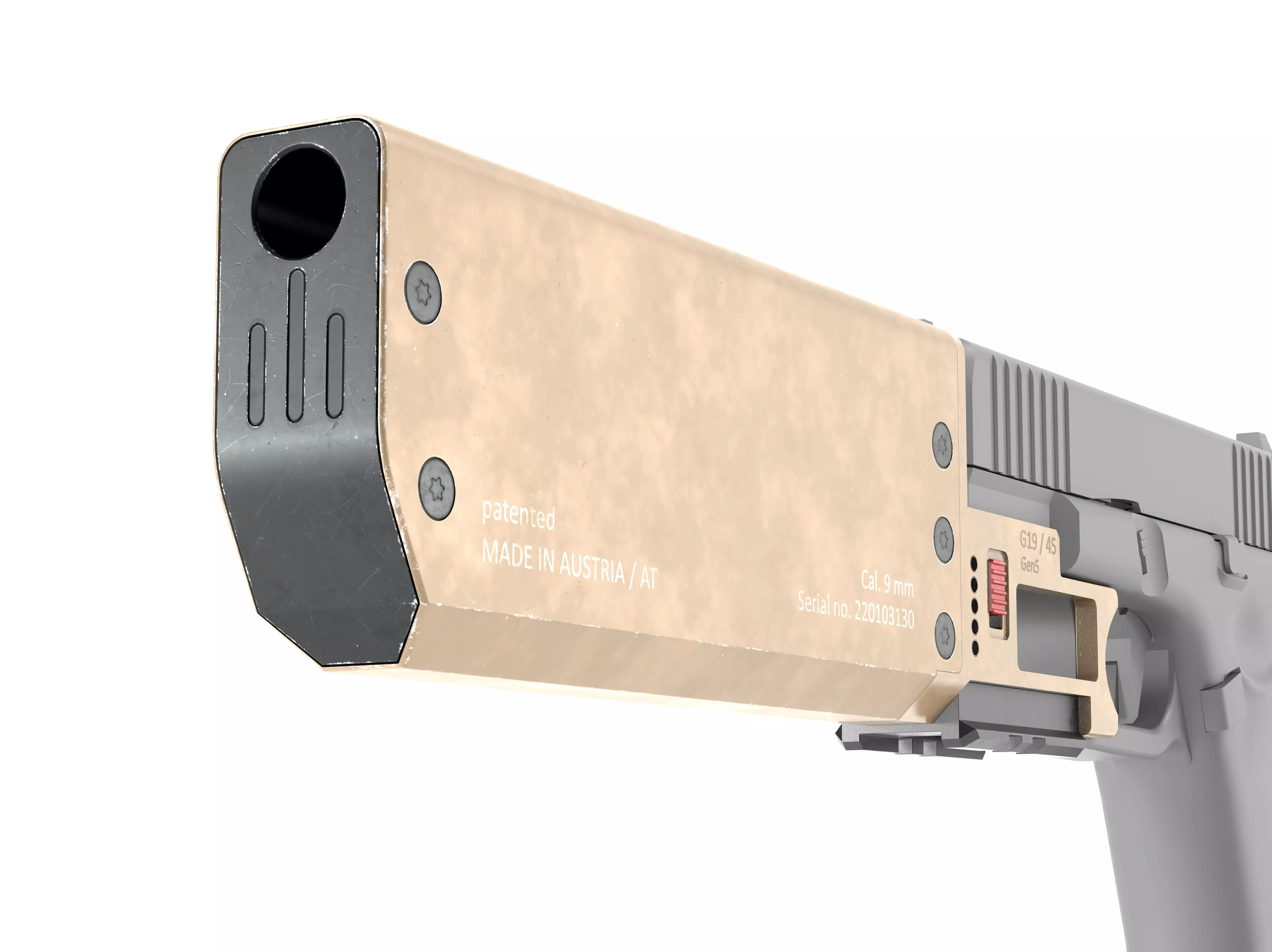 Fischer Development Suppressor FDE for Glock 19 Gen5 Low-poly 3D model_4