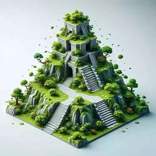 Low Poly Mayan Pyramid Diorama Low-poly 3D model