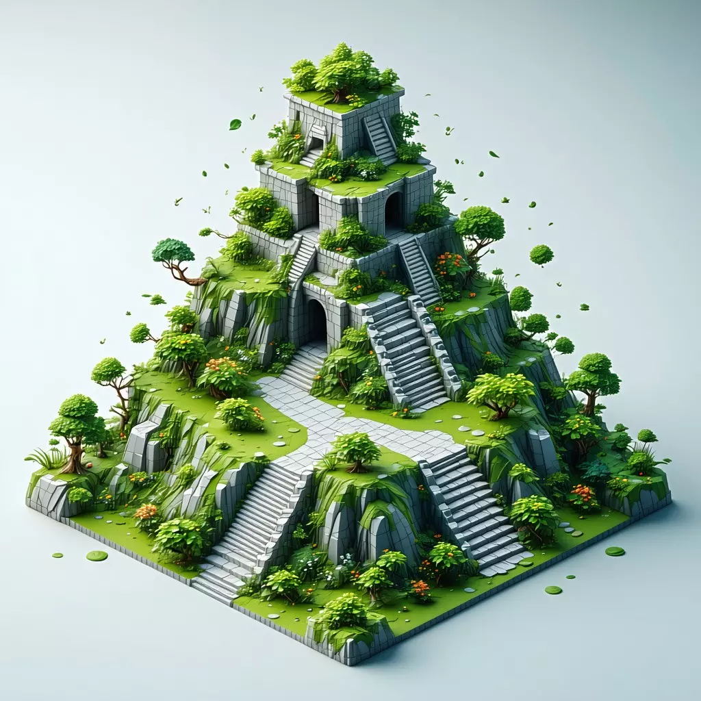 Low Poly Mayan Pyramid Diorama Low-poly 3D model_0