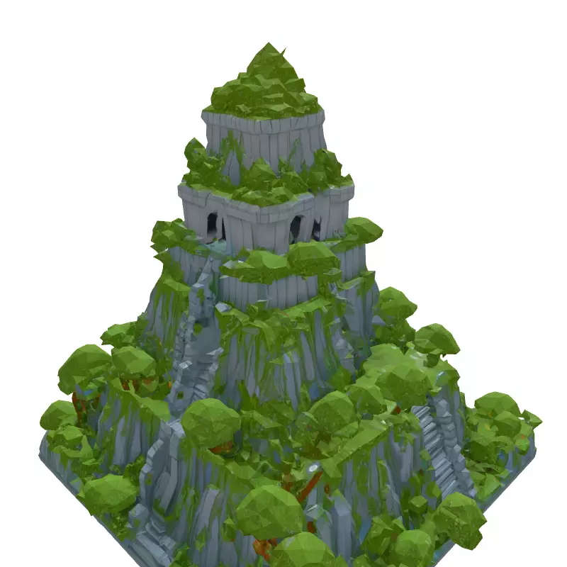 Low Poly Mayan Pyramid Diorama Low-poly 3D model_6