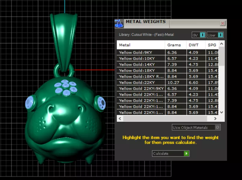 golden hippo pendant 3D print model_6