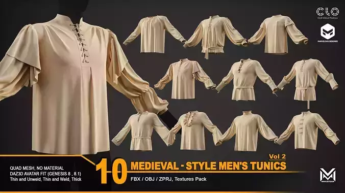 10 Medieval Men Tunics - VOL2