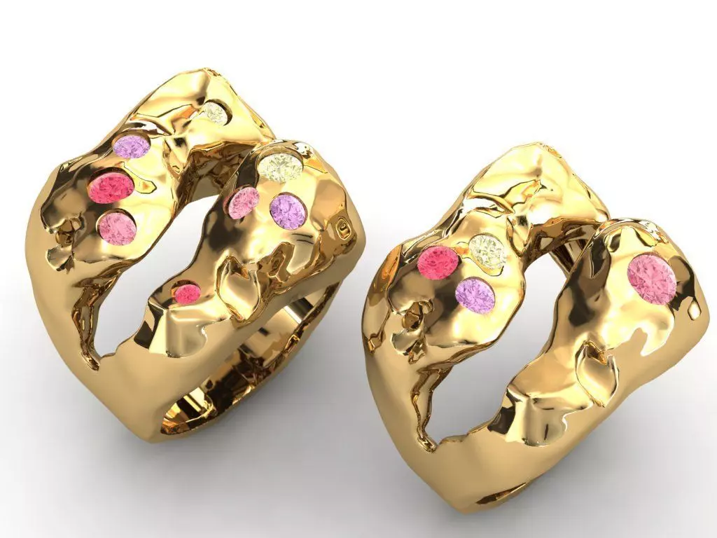 Colored Gemstone Ring- Heavy and Light Versions 3D print model_2