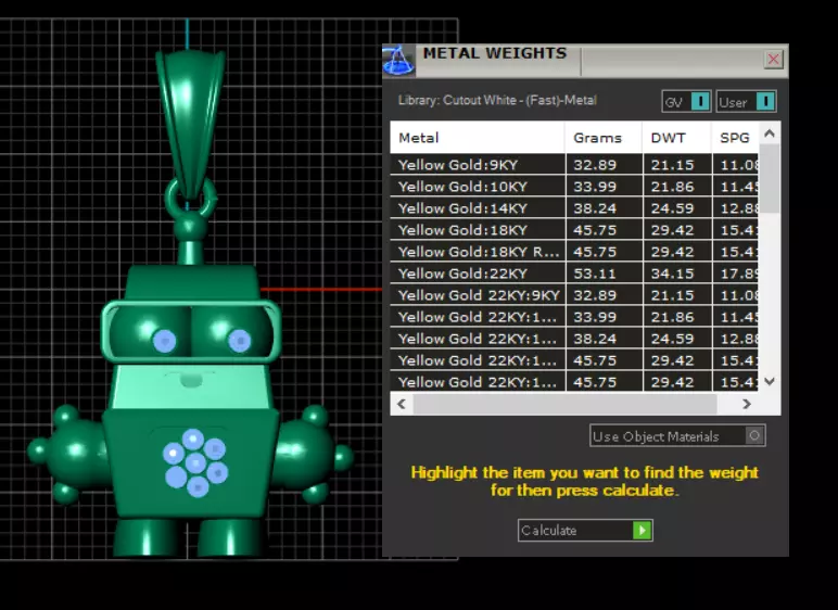 golden robot pendant 3D print model_6