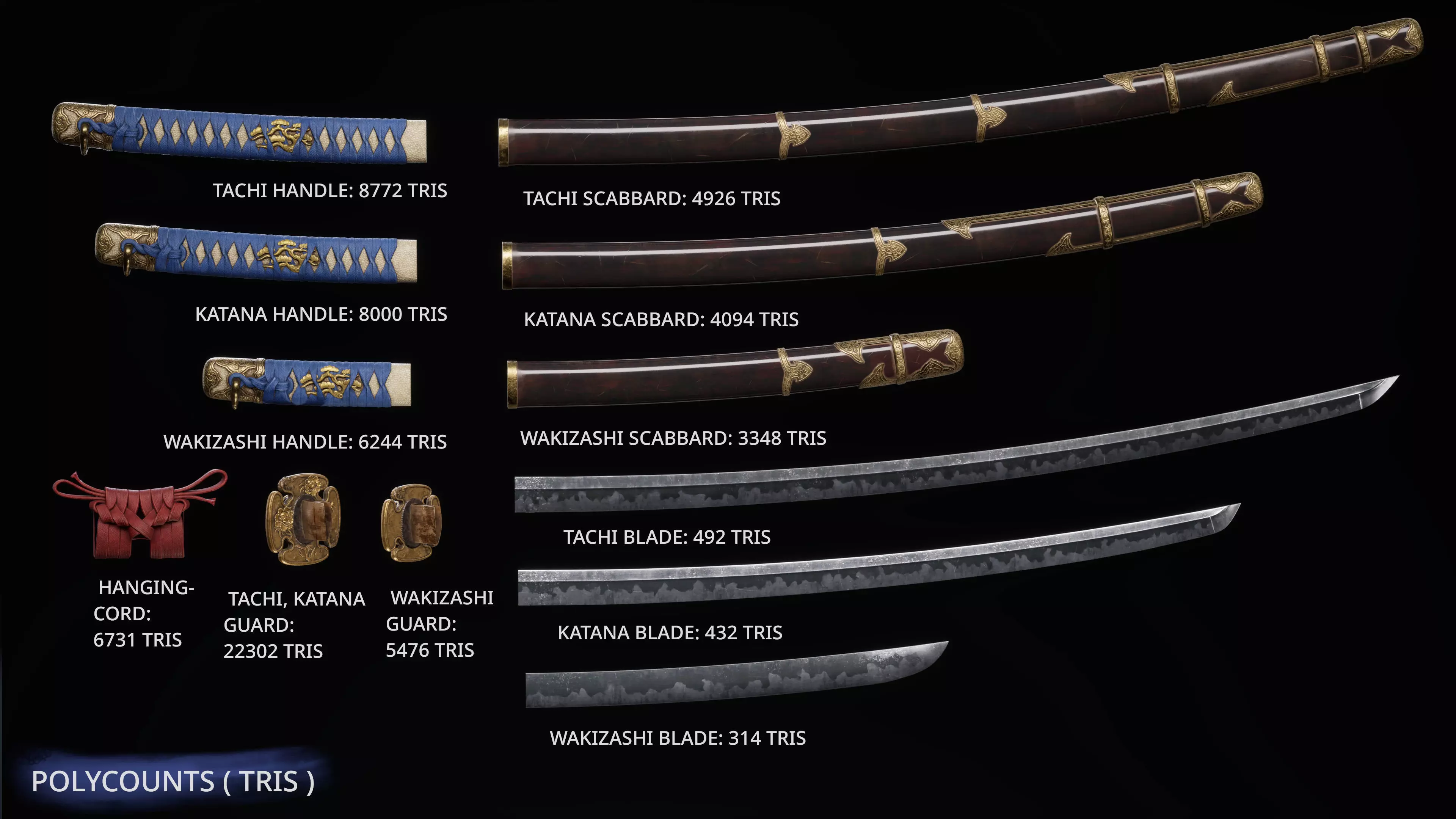 Katana Samurai Sword Blade Modular Pack Peony Flower Game-Ready Low-poly 3D model_9