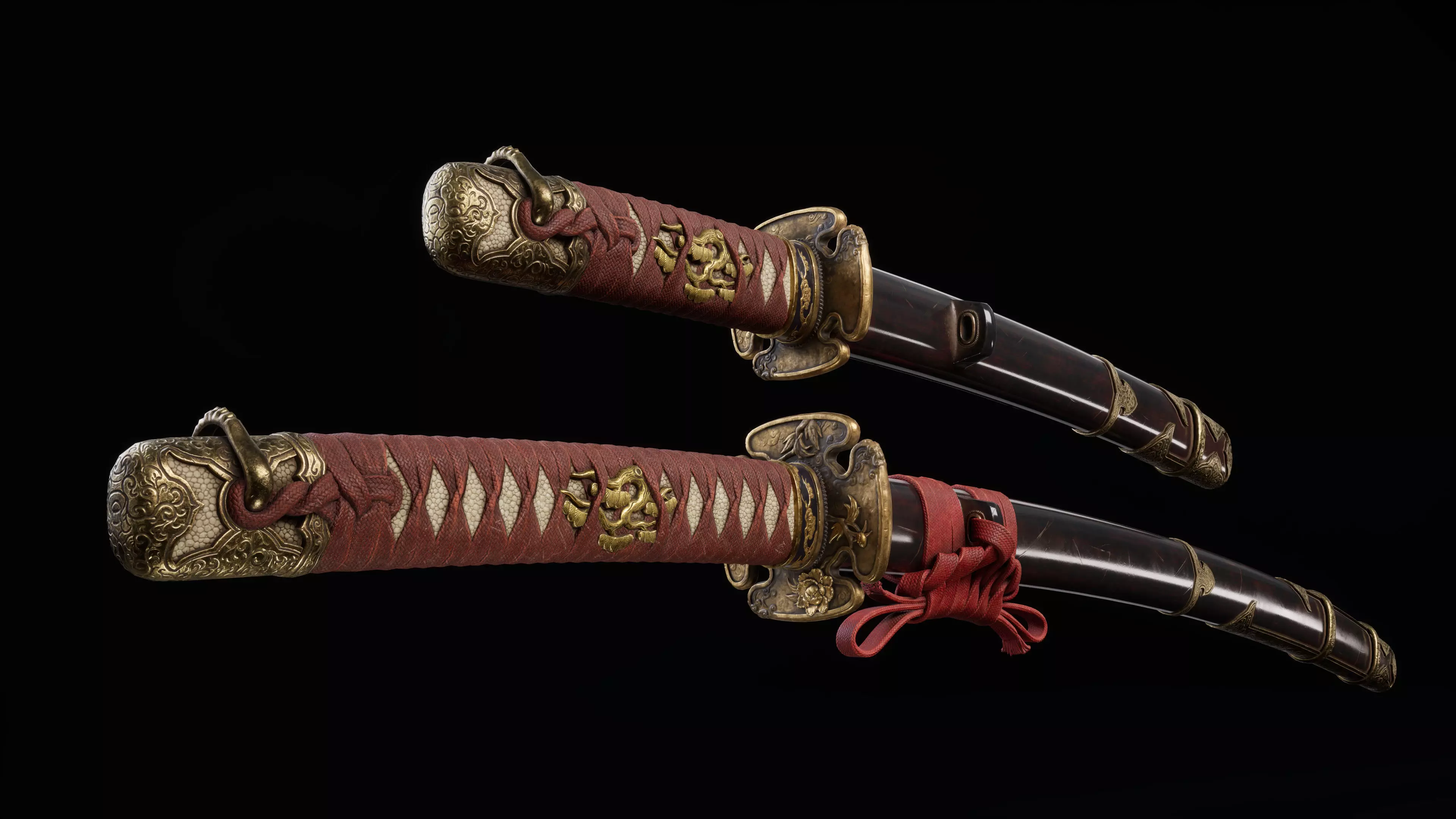 Katana Samurai Sword Blade Modular Pack Peony Flower Game-Ready Low-poly 3D model_0
