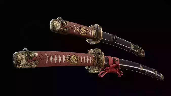 Katana Samurai Sword Blade Modular Pack Peony Flower Game-Ready Low-poly 3D model Katana Samurai Sword Blade Modular Pack Peony Flower Game-Ready Low-poly 3D model
