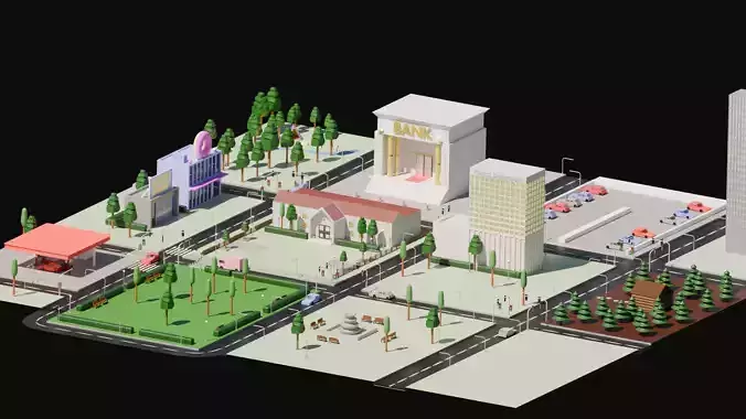 Low Poly Mini City Modular Map Pack     