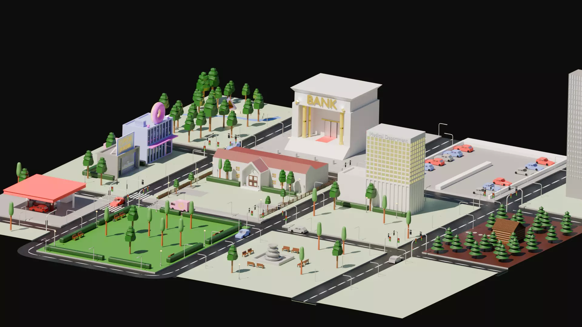 Low Poly Mini City Modular Map Pack Low-poly 3D model