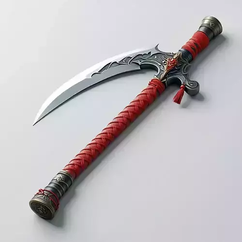 Fantasy War Scythe with Red Wrapping Low-poly 3D model