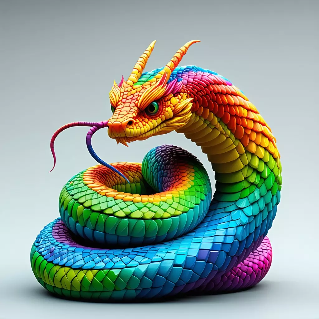 Rainbow Dragon Snake 3D Model Low-poly 3D model_0