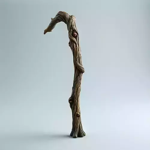 Spooky Gnarled Wooden Staff 3D Model