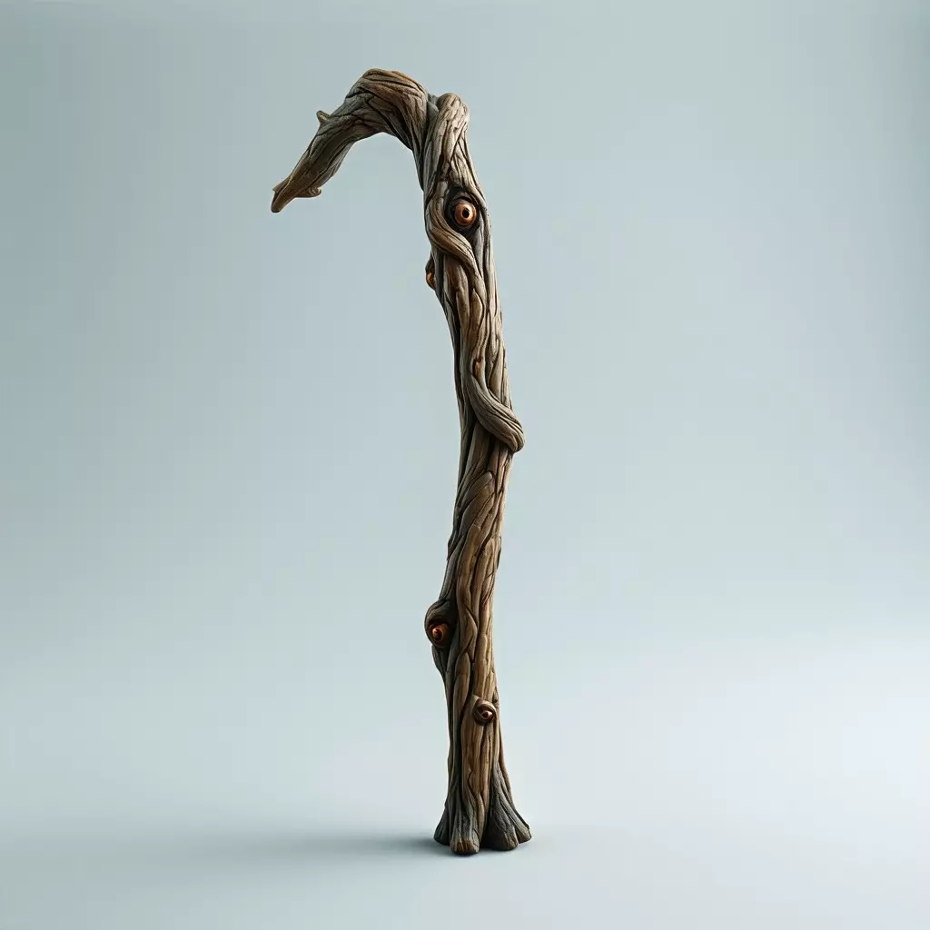 Spooky Gnarled Wooden Staff 3D Model Low-poly 3D model_0