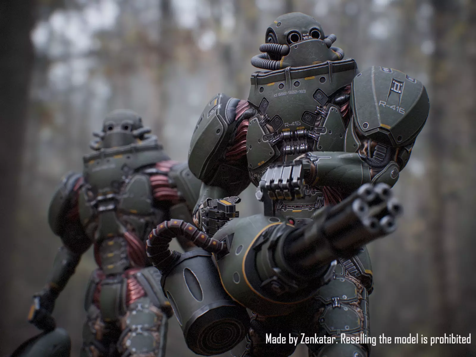 Rigged Juggernaut Military Robot with Minigun Low-poly 3D model_0