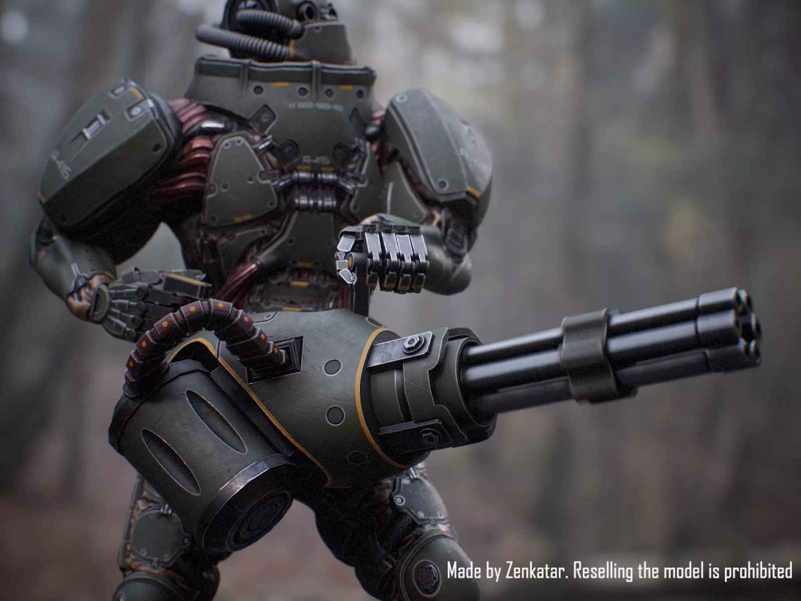 Rigged Juggernaut Military Robot with Minigun Low-poly 3D model_9