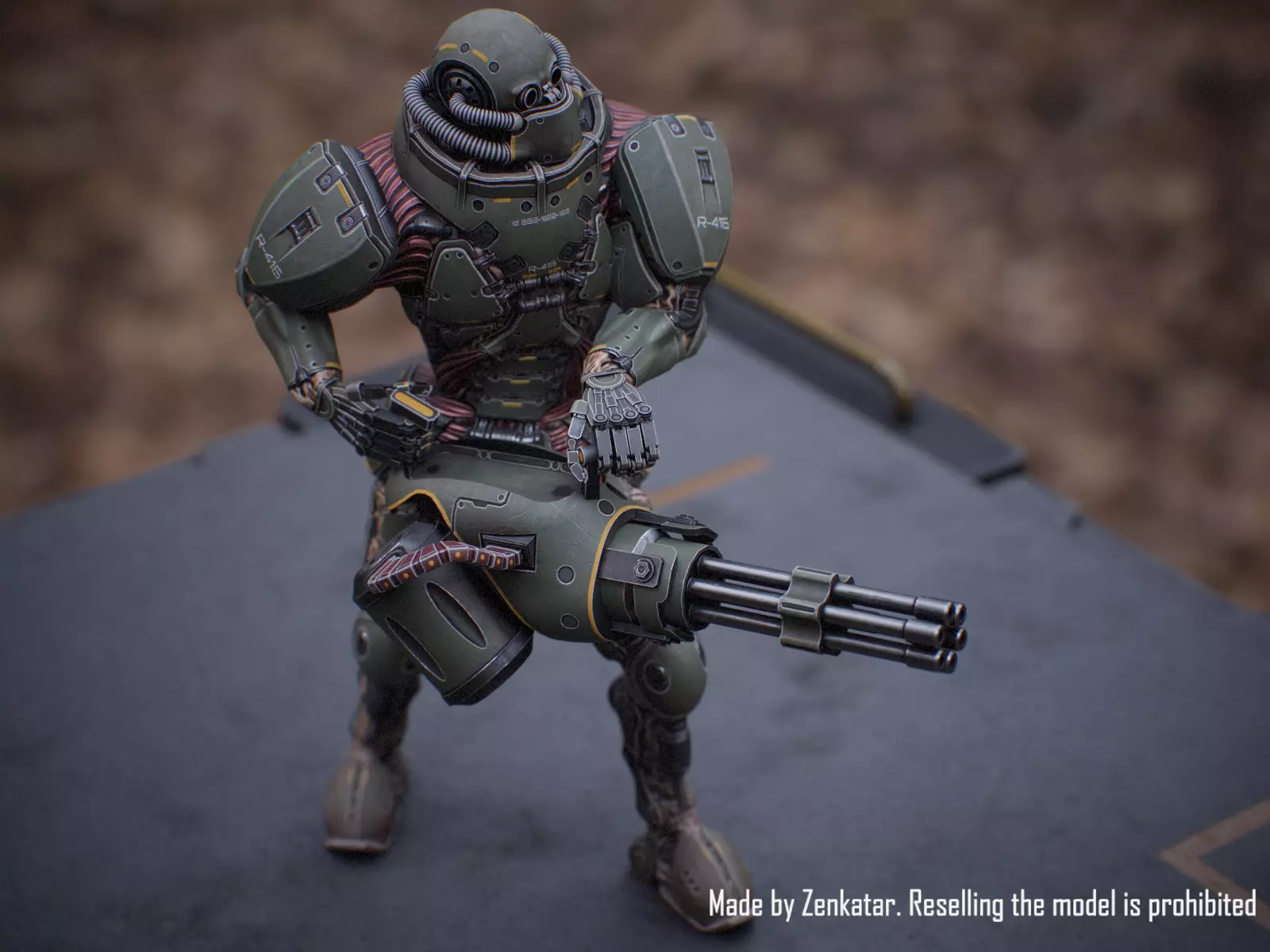 Rigged Juggernaut Military Robot with Minigun Low-poly 3D model_6