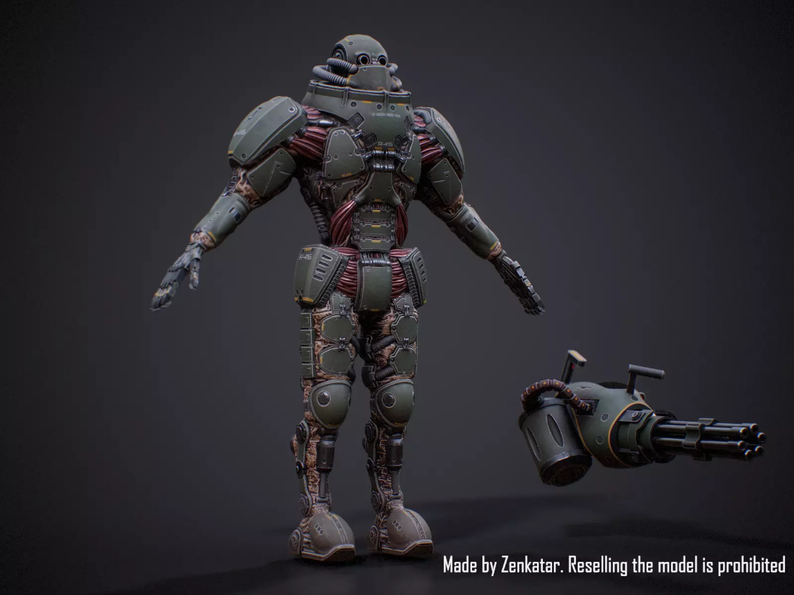 Rigged Juggernaut Military Robot with Minigun Low-poly 3D model_11