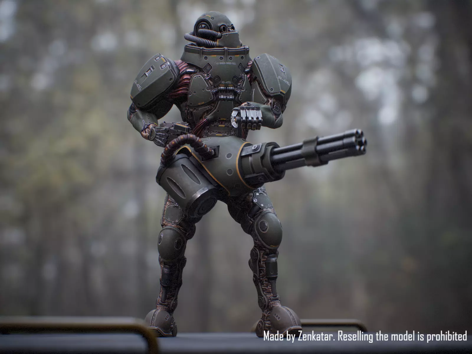 Rigged Juggernaut Military Robot with Minigun Low-poly 3D model_4