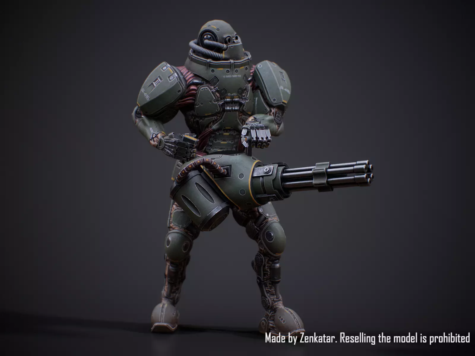 Rigged Juggernaut Military Robot with Minigun Low-poly 3D model_10