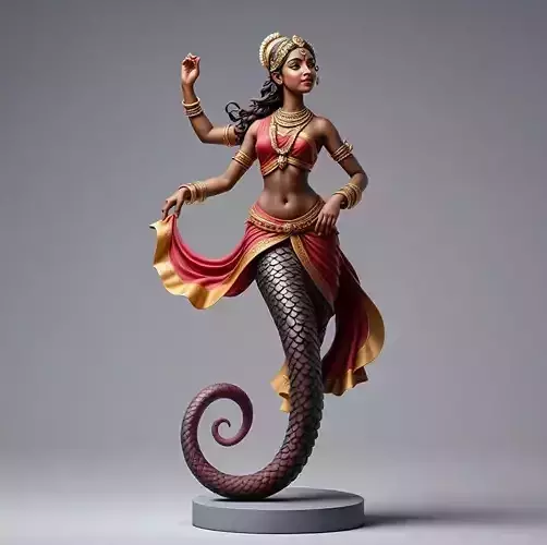 2032  Indian Serpent Woman Dancer on Pedestal