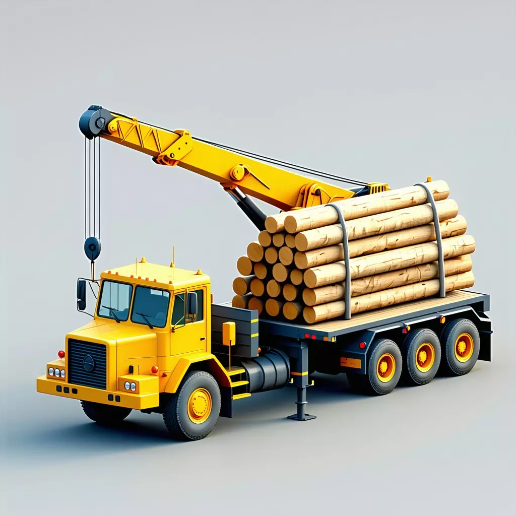 Log Truck with Crane 3D Model Low-poly 3D model_0