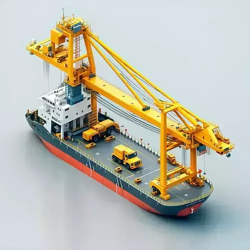 LowPoly Cargo Ship with Crane Low-poly 3D model