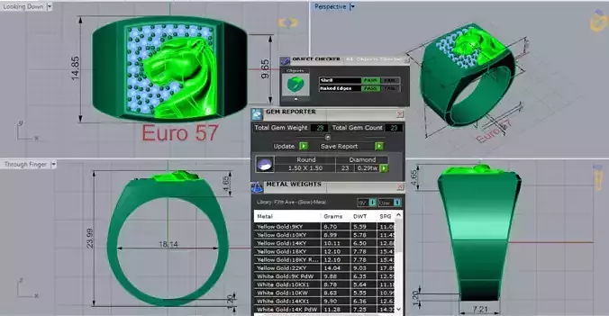 Man Tiger Head Diamond Two-Tone Gold stl 3dm Ring Model mr0253